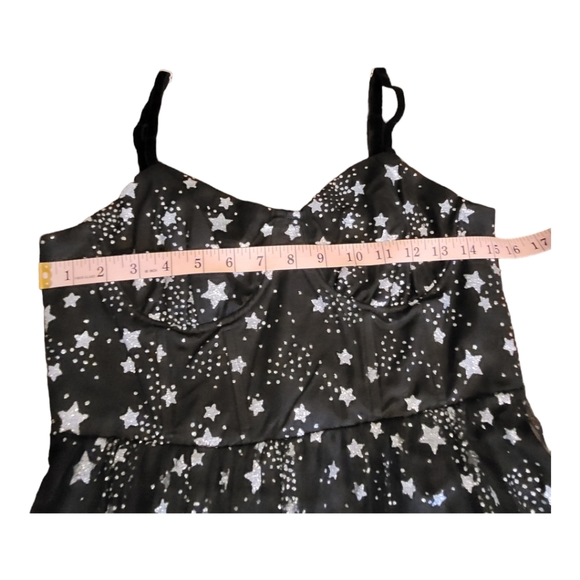 NEW Betsey Johnson Bustier Cup Silver Stars Midi Dress Black Mesh Tiered Size 8 - Picture 14 of 16